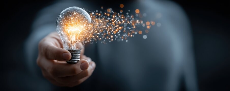 Illuminated Light Bulb with Digital Code Design Symbolizing Creativity and Technology
