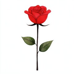 Fototapeta premium Single Red Rose Illustration on White Background