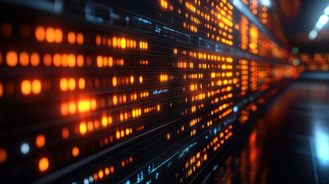 Digital data wall glowing orange