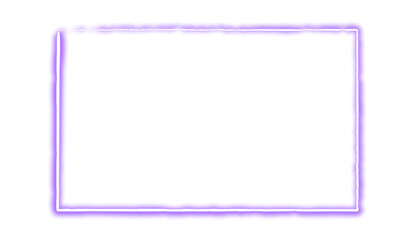 Violet purple neon rectangle shape frame. Vivid glowing lavender border isolated on transparent background. Shine glow light electric purple neon sign Banner, Mockup, presentation, Design element, PNG
