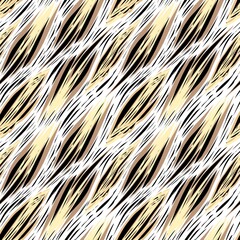 Abstract seamless pattern with dynamic brush strokes in beige, black, and white tones, resembling a stylized animal print.zebra skin texture