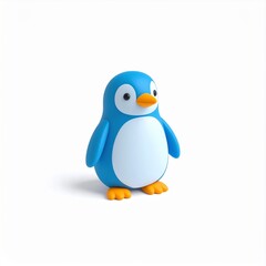 Obraz premium Cute Blue Cartoon Penguin 3D Render on White