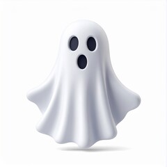 Cute White Cartoon Ghost 3D Render Illustration