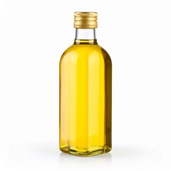 Glass Bottle of Yellow Cooking Oil on White Background