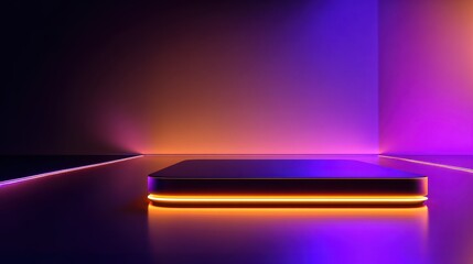 Vibrant illuminated platform in a modern abstract space with colorful gradient background