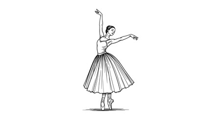 Ballet dancer performing elegant pose in black and white sketch