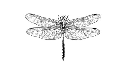 Dragonfly illustration with detailed wings in black and white