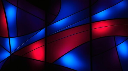 Abstract stained glass with red and blue hues. The image is reminiscent of modern artwork with a digital flair.