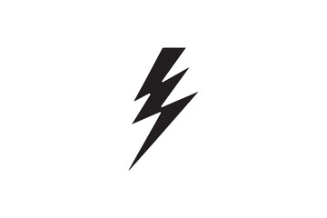 A black-and-white  lightning strike  against a white background in a straightforward and inconspicuous vector silhouette