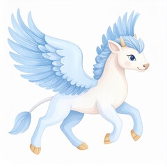 Fototapeta premium Cute Pastel Blue Winged Horse Illustration