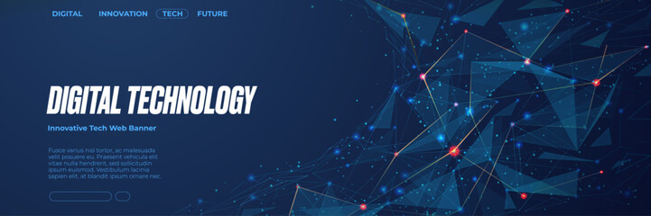 Futuristic plexus abstract tech background suit for web presentation, banner, brochure, and booklet. Low poly wireframe abstract wave with thin lines and connected dots. Big Data or AI concept. Vector