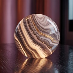 Elegant Polished Gemstone Sphere with Natural Brown and Gold Swirl Patterns