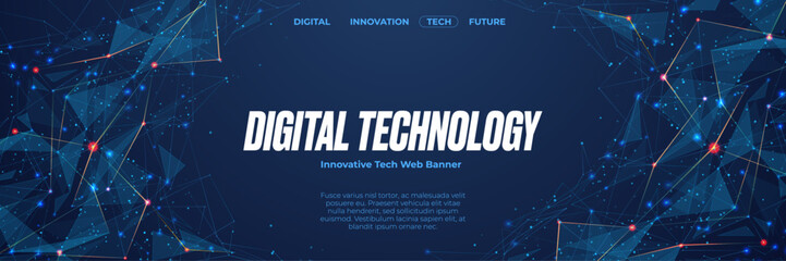 Abstract tech background with low poly wireframe plexus pattern in futuristic technology concept. AI concept. Suit for poster, cover, banner, brochure, website. Vector horizontal illustration.