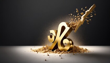 a crumbling interest rate symbol metaphorically depicting the disintegration of economic stability and the breakdown of financial institutions during economic crises minimalism clean and clear