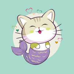 Funny and Cute Kawaii Cat Illustration