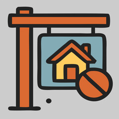 Real estate icon vector of property sign with gavel, illustrating house sale, real estate auction, or legal housing deal.