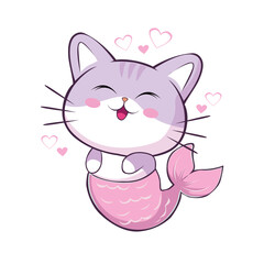 Cute cat mermaid kawaii cartoon illustration
