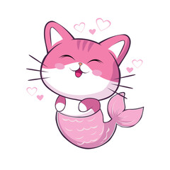 Cute cat mermaid kawaii cartoon illustration
