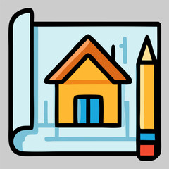 Real estate icon vector of house in flood water showing insurance need, climate risk, and natural disaster property management.