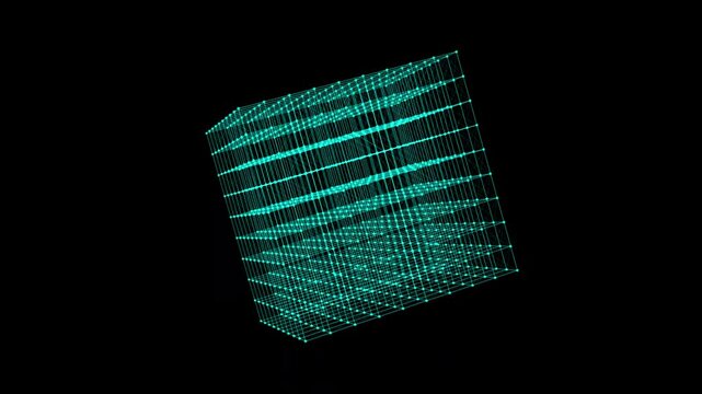 Abstract blue cube with connecting dots. Computer generated 3d render