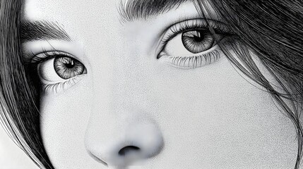 Fototapeta premium Detailed cross-hatching portrait of a girl's face