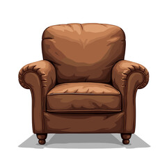Detailed Illustration of a Brown Leather Armchair with Cushions and Shadows for Interior Design