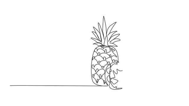 Animation of continuous one line drawing glass of pineapple juice with a straw in the glass. Honey pineapple. Freshness. National Juice Slush Day. Single line self drawing animated. Full length motion