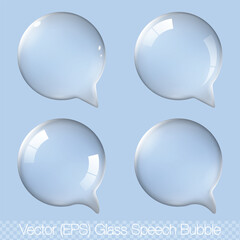 Realistic 3D transparent speech bubble set, isolated round glass (lens) sphere for buttons on transparent background, vector EPS illustration