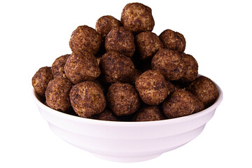 chocolate snack ball, crispy choco snack ball isolated on white, transparent background. png image