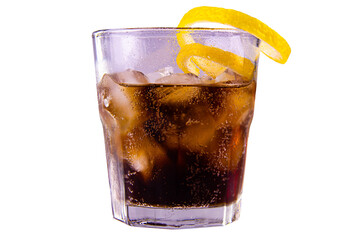 glass of cola with ice isolated