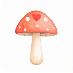 Watercolor Red Mushroom with Heart Illustration