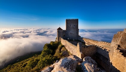 Fototapeta premium ancient stone castle perched high above clouds