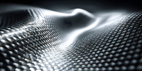 Extreme macro shot details intricate weave pattern of pristine carbon fiber composite, gleaming with light and shadow, or polished titanium with fine marks.