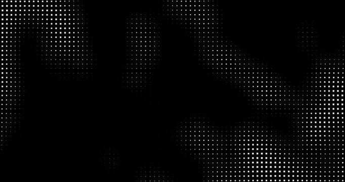 4k white black abstract halftone animated background. Square HUD brush stroke geometric pattern. Halftone animation pattern. Dirty comic map arrows squares. Splash design. Grid wavy gradient pop art