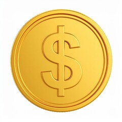 Golden Dollar Coin on White Background