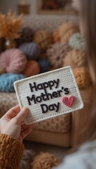 Holding Happy Mothers Day Crochet Card with Heart