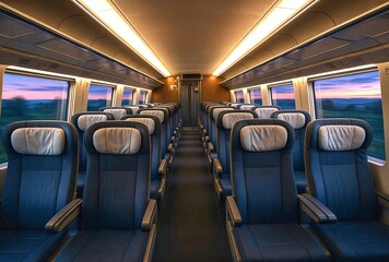 Modern Train Interior at Dusk
