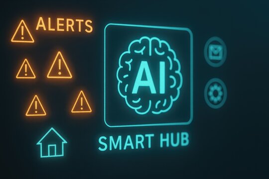 AI Smart Hub Interface with Alerts and Notifications for Home Automation Control System