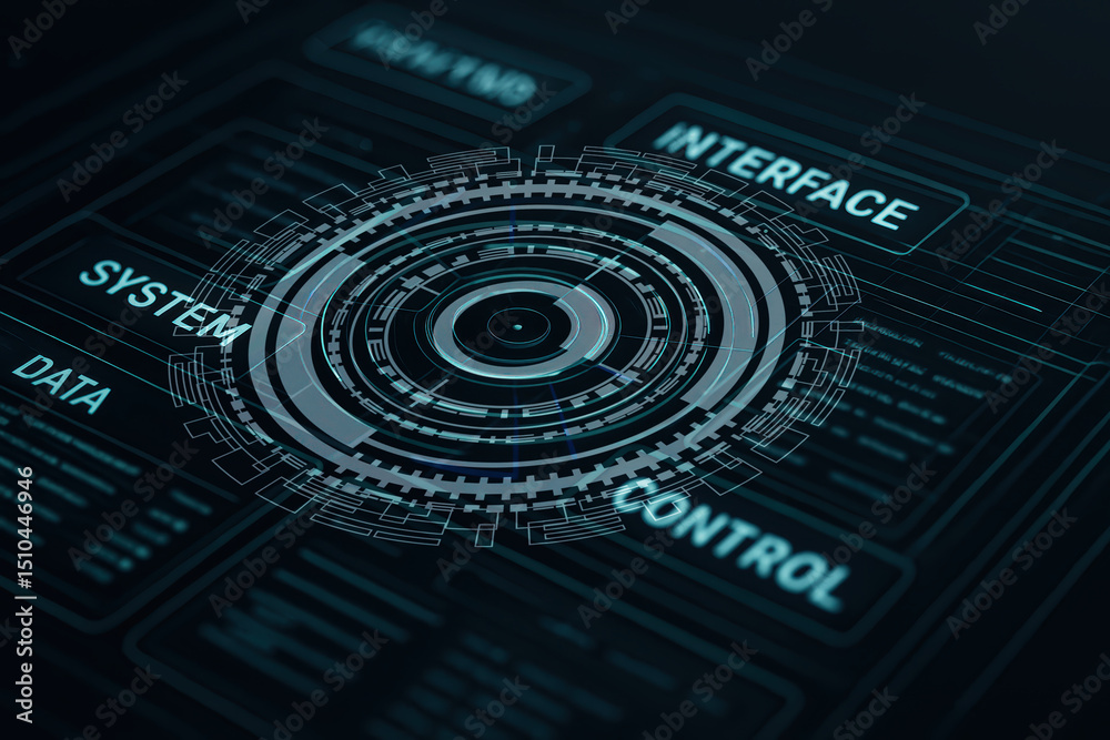 Poster futuristic data interface control system graphic with circuits and digital elements