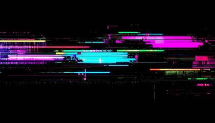 Abstract Glitch Art with Neon Pink and Blue Lines