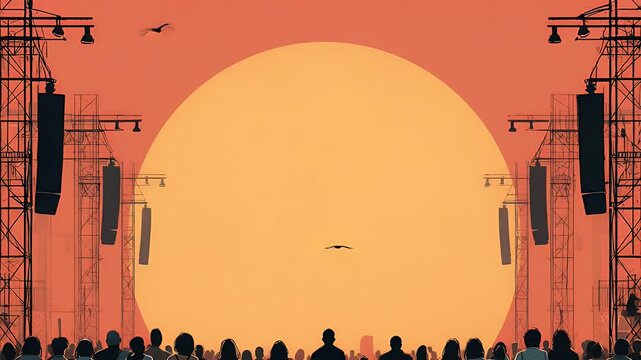 Silhouette crowd at sunset concert stage minimalist vector video