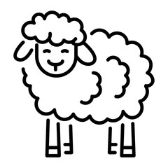 A linear icon showing a cute sheep 