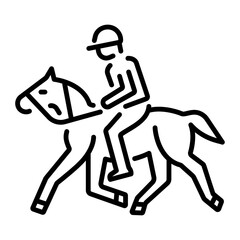 A line style icon showing a character doing horse riding 