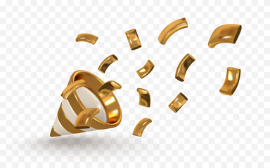 Golden Confetti Explosion With Party Popper and Streamers on Transparent Background. Perfect for Celebrations and Events. Vector Illustration