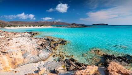 rocky beach with turquoise waters on elafonisos island greece