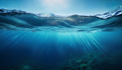 Fototapeta premium half underwater ocean background waterline