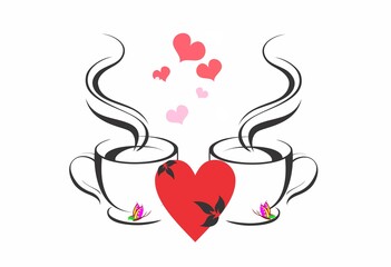 composition with cups, hearts and butterflies