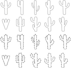 cactus icon set vector logo symbol desert flower botanic plant garden summer tropical illustration doodle in line