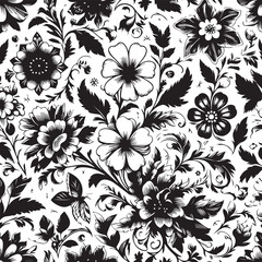 Fototapeta premium Seamless Floral Pattern Vector in Classic Black & White