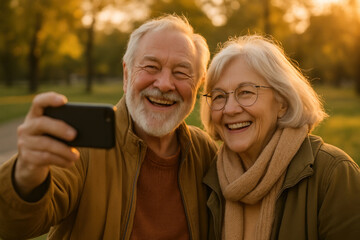 An older couple taking a selfie together.